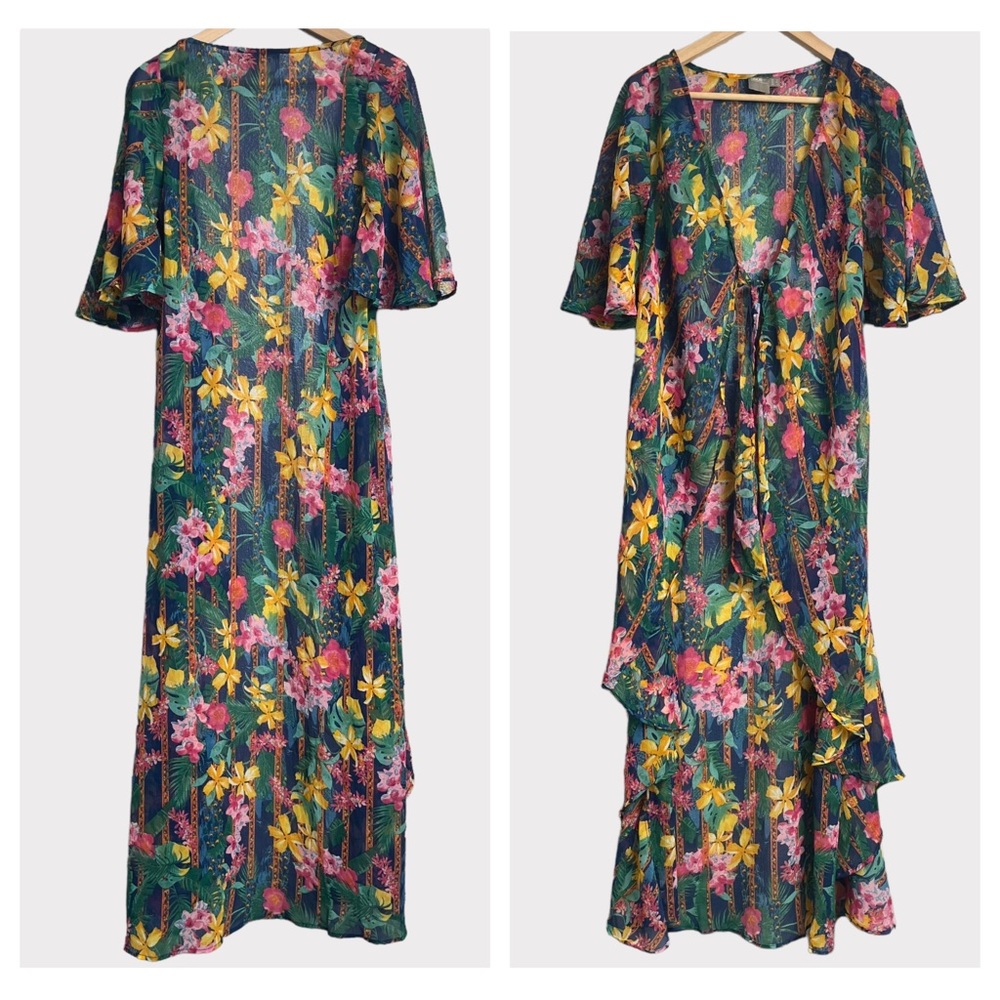 ASOS Tropical Caftan Tie Front Swim Cover Up